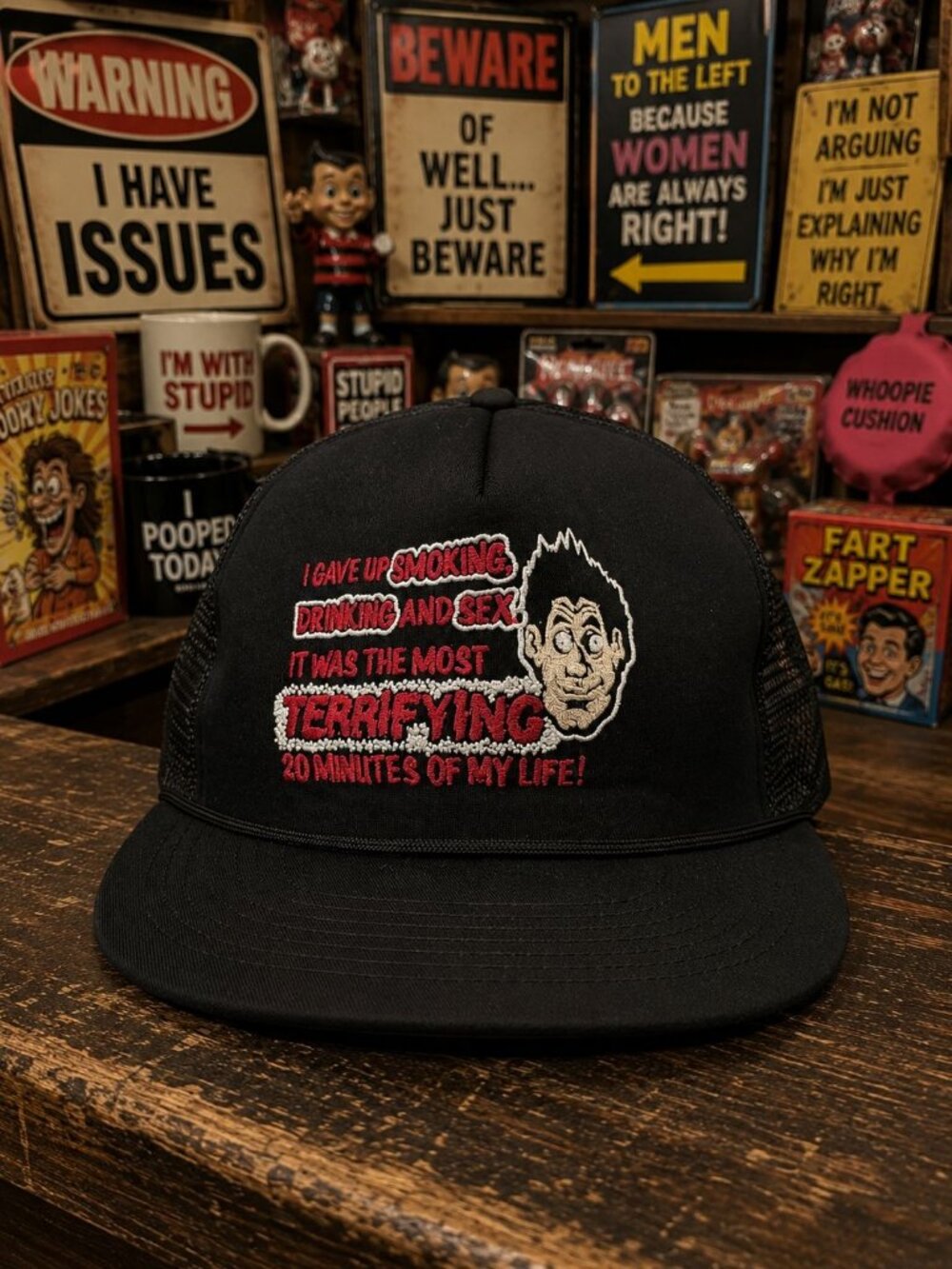 Vintage Mesh Trucker Hat Black Humor Quote Polyester Adjustable Strapback